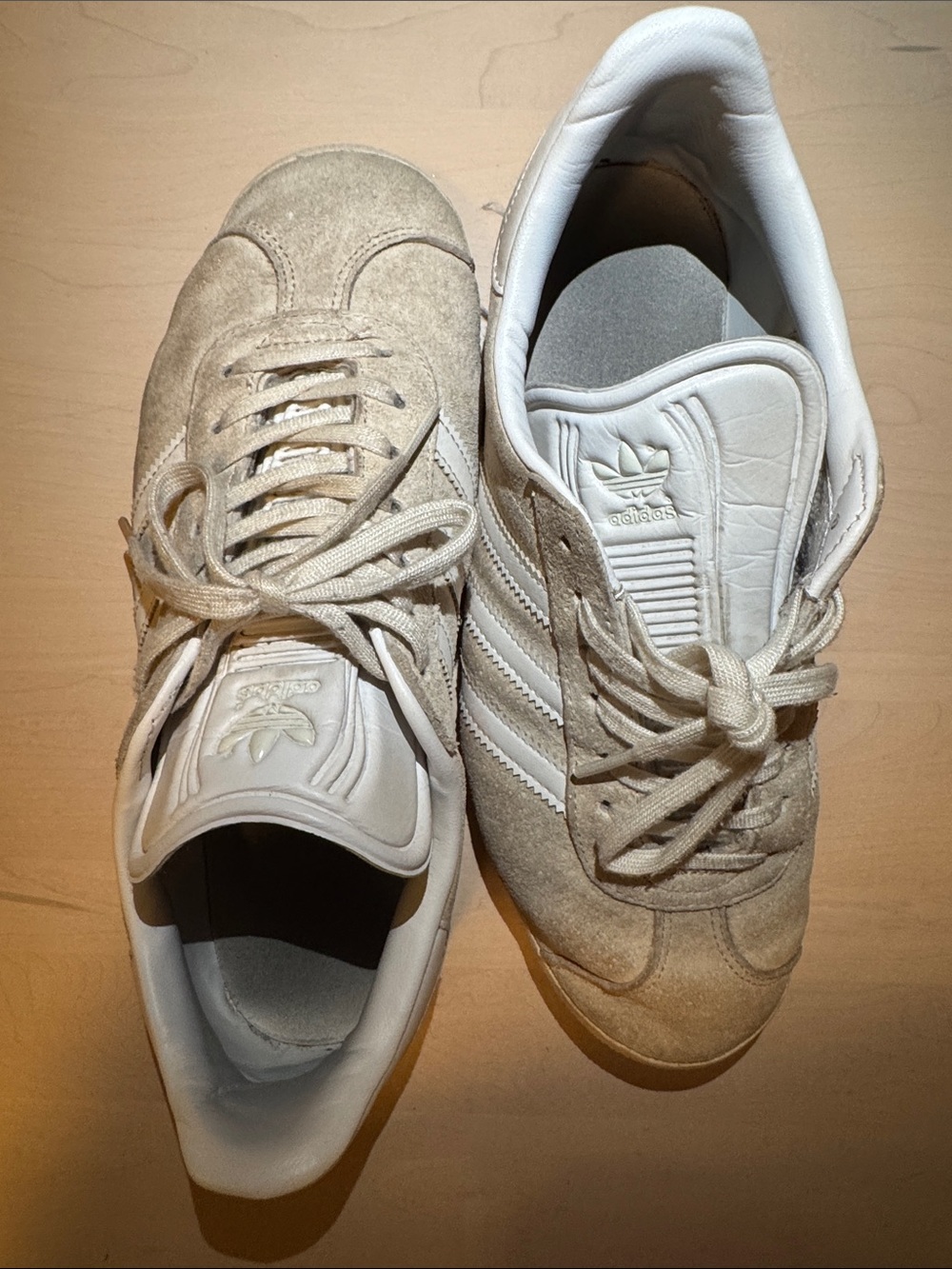 adidas Gazelle Women’s Beige Suede Sneakers with White Stripes